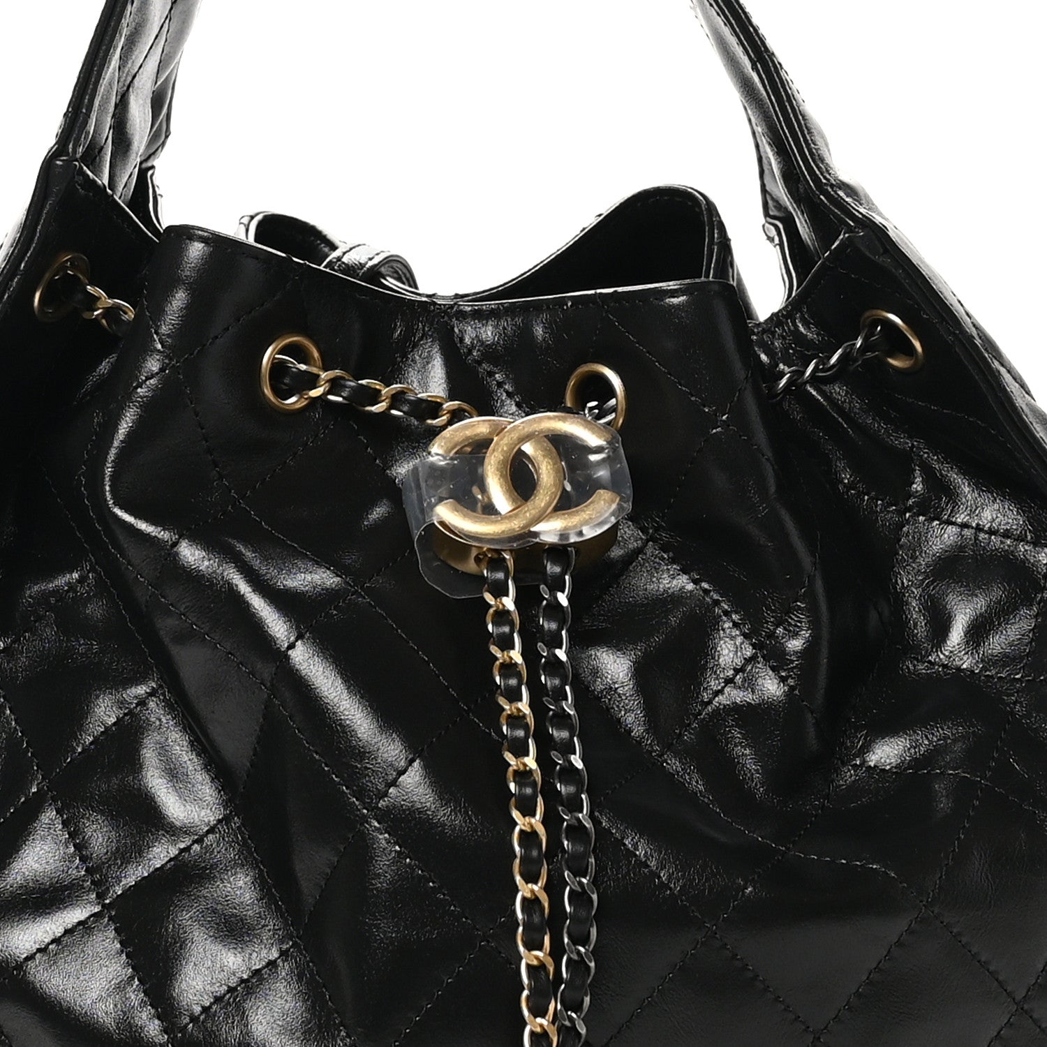 Chanel Shiny Crumpled Calfskin Quilted Medium Chanel 25 Handbag Black 9 of 11