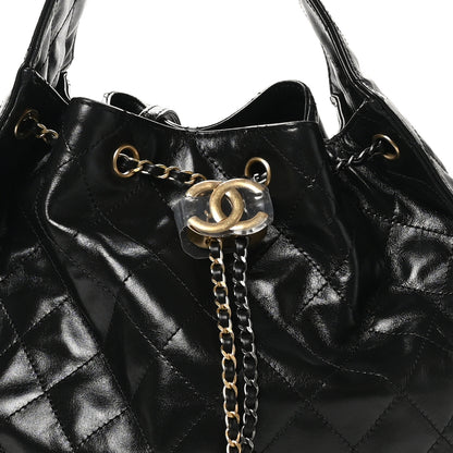 Chanel Shiny Crumpled Calfskin Quilted Medium Chanel 25 Handbag Black 9 of 11