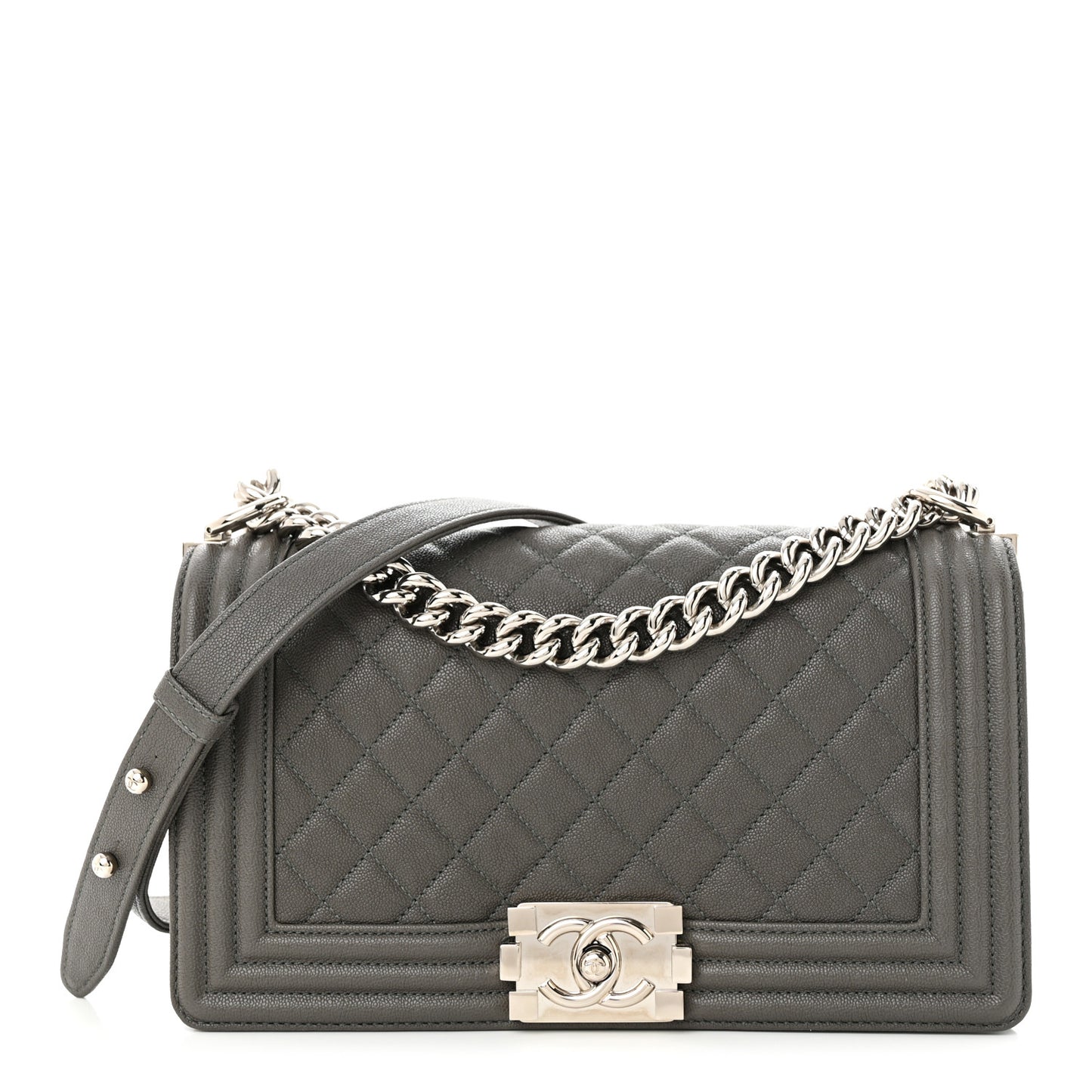 Caviar Quilted Medium Boy Flap Grey