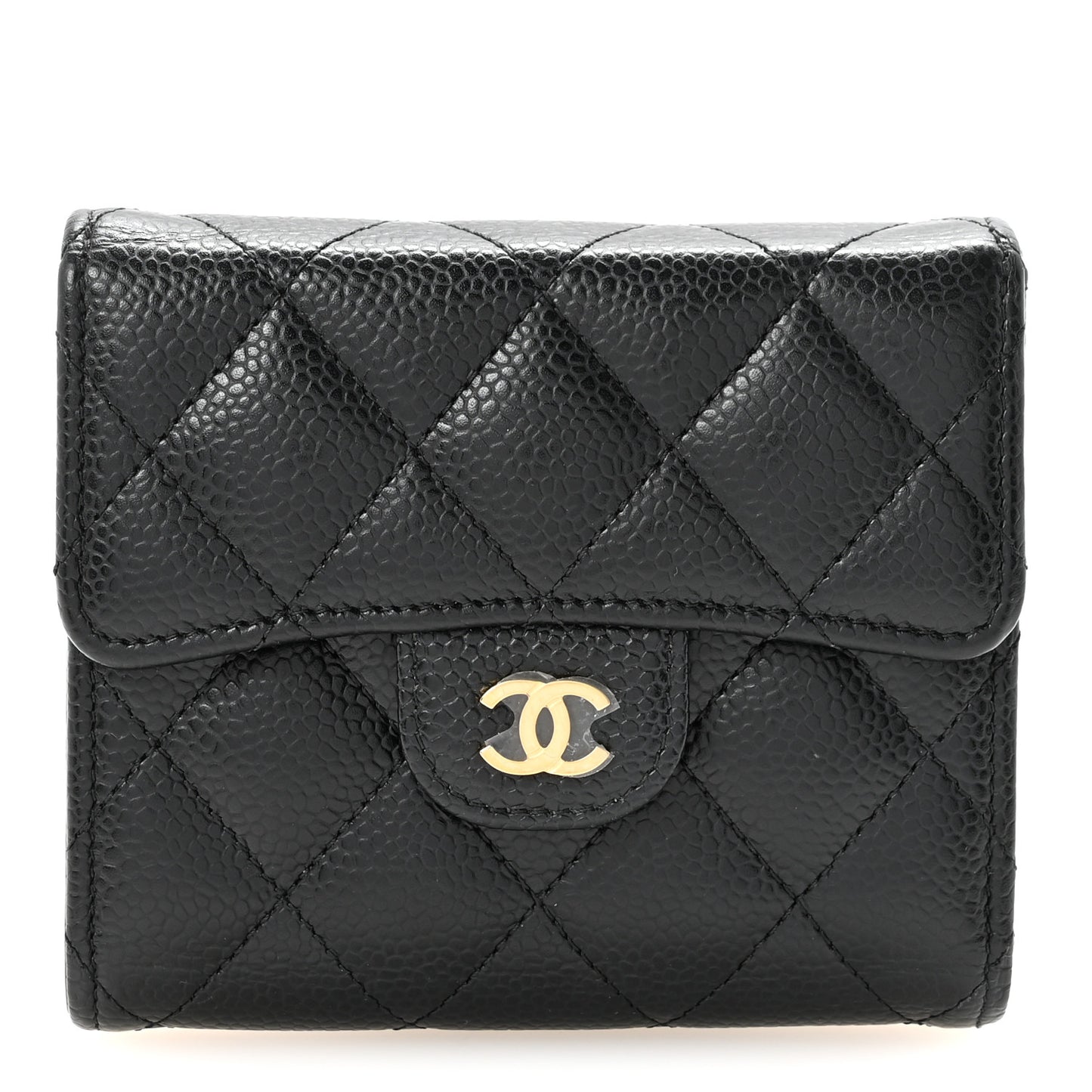 Caviar Quilted Compact Flap Wallet Black