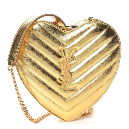 Saint Laurent Metallic Calfskin Matelasse Chevron Monogram Small Love Heart Chain Bag Gold 1 of 14