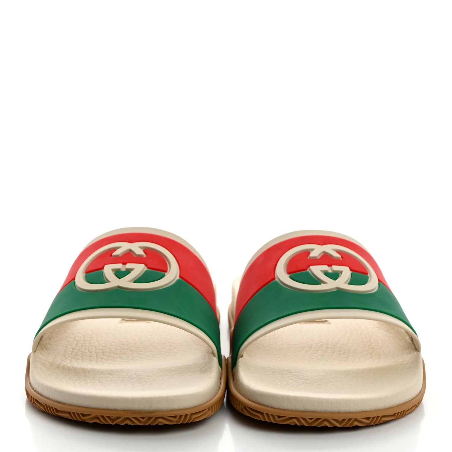 Gucci Rubber Web Womens Interlocking G Slide Sandals 37 Mystic White Green Red 2 of 8