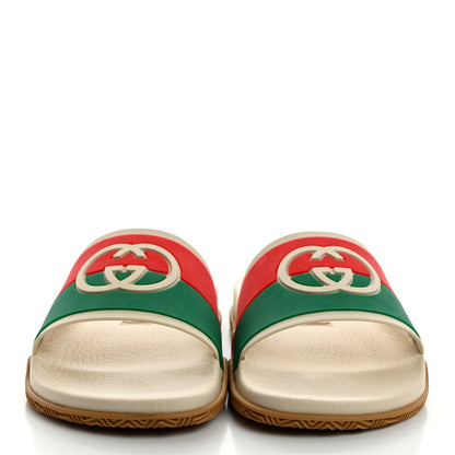 Gucci Rubber Web Womens Interlocking G Slide Sandals 37 Mystic White Green Red 2 of 8