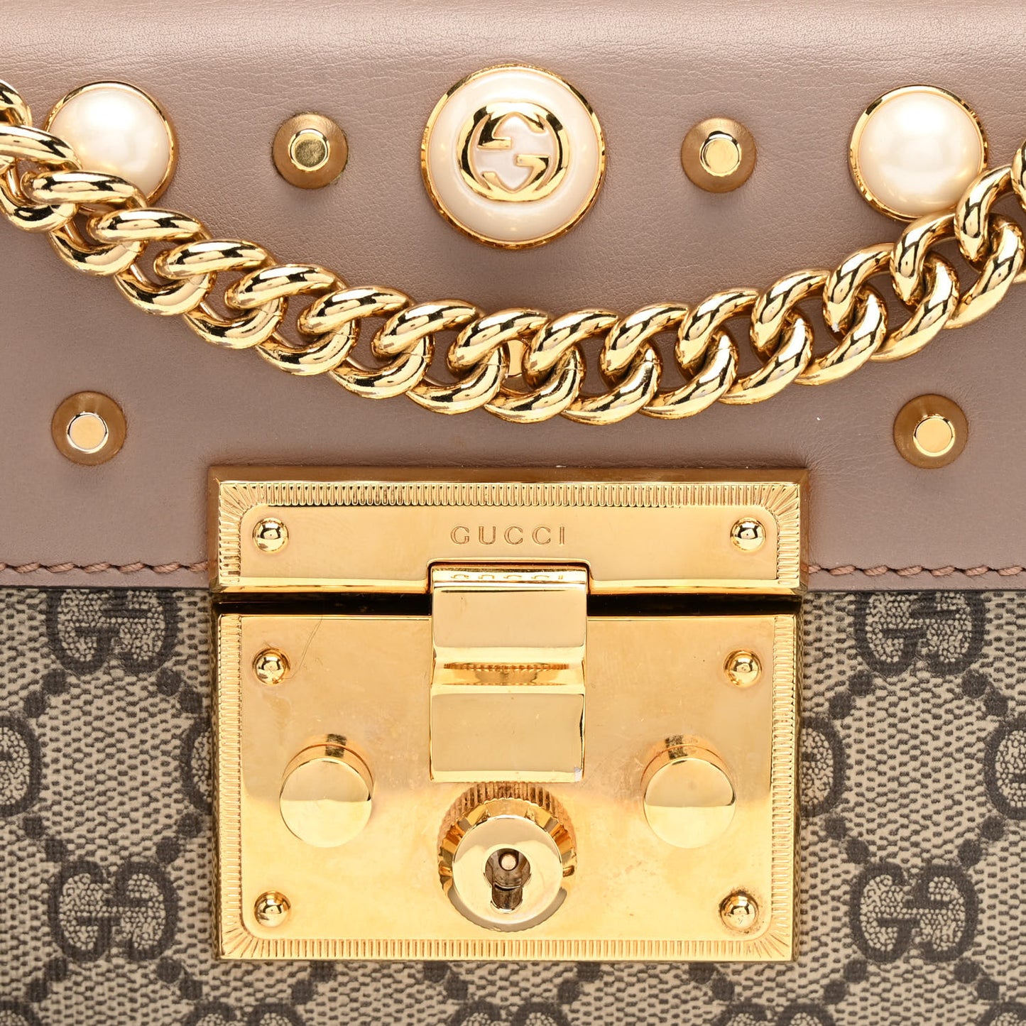 GG Supreme Monogram Studded Small Padlock Shoulder Bag Porcelain Rose