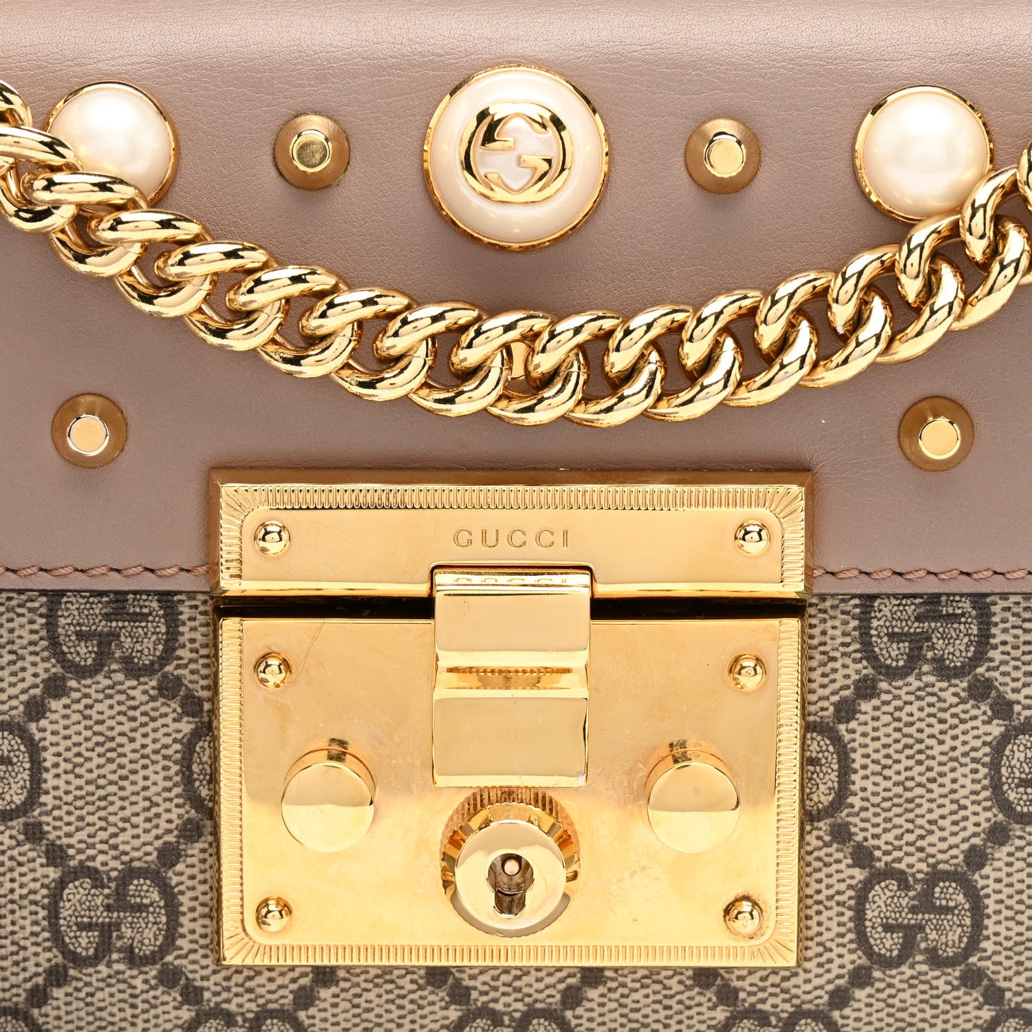 Gucci GG Supreme Monogram Studded Small Padlock Shoulder Bag Porcelain Rose 7 of 10