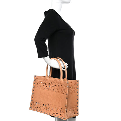 Christian Dior Calfskin Laser Cut Studded Medium Book Tote Beige 2 of 14
