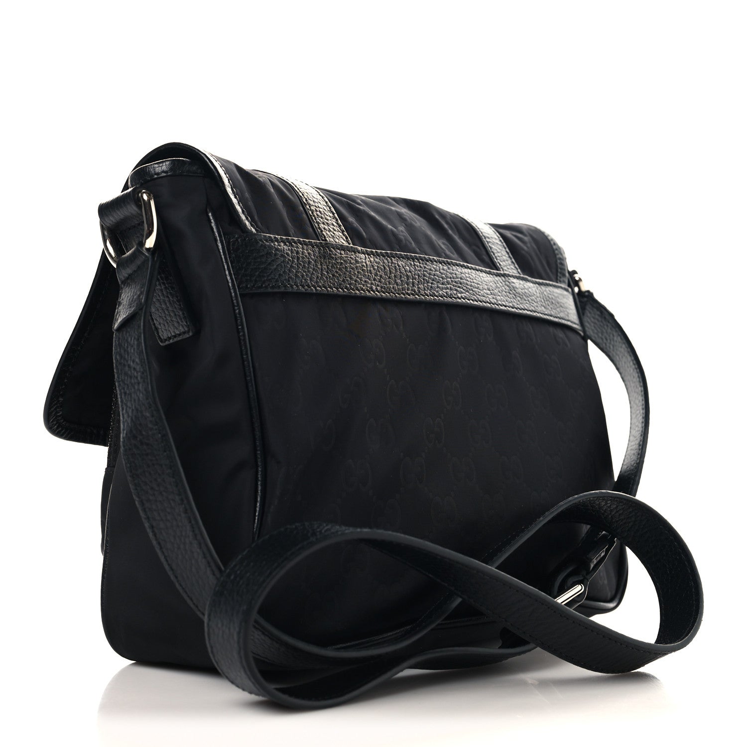 Gucci Nylon Monogram Double Buckle Flap Messenger Bag Black 3 of 10