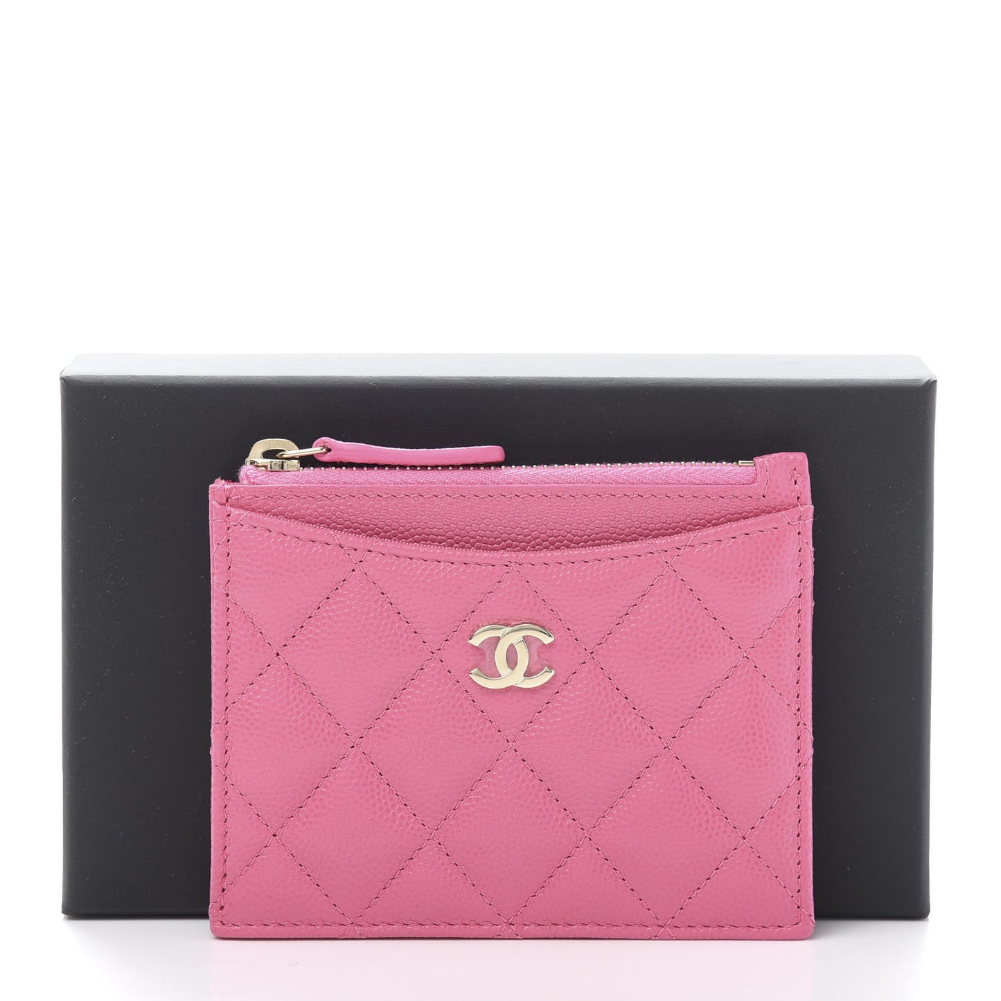 Caviar Quilted CC Zip Card Holder Pink