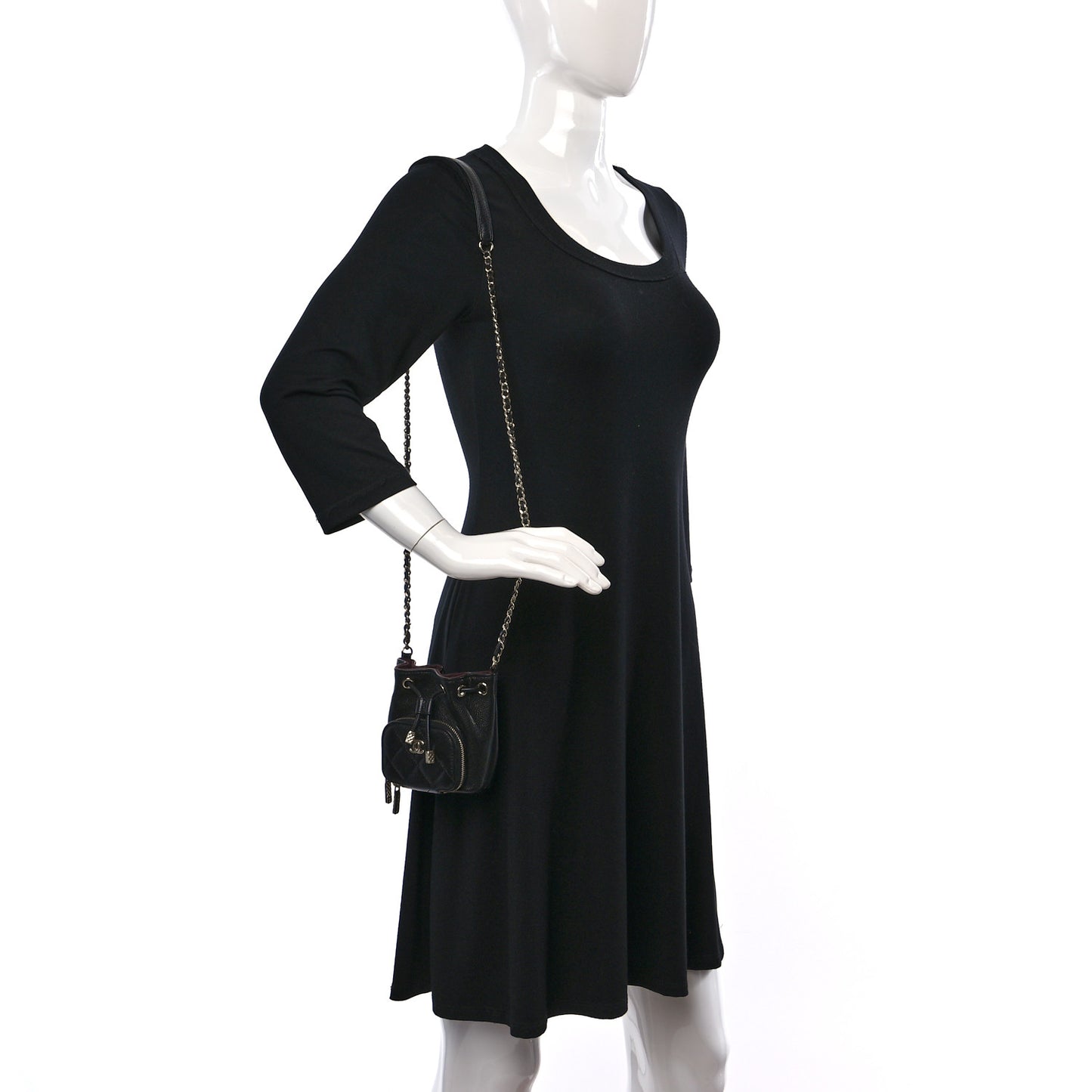 Caviar Quilted Mini CC Pocket Bucket Bag Black