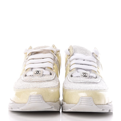 Chanel Iridescent Terry Cloth PVC Calfskin Sneakers 37.5 Silver 2 of 10