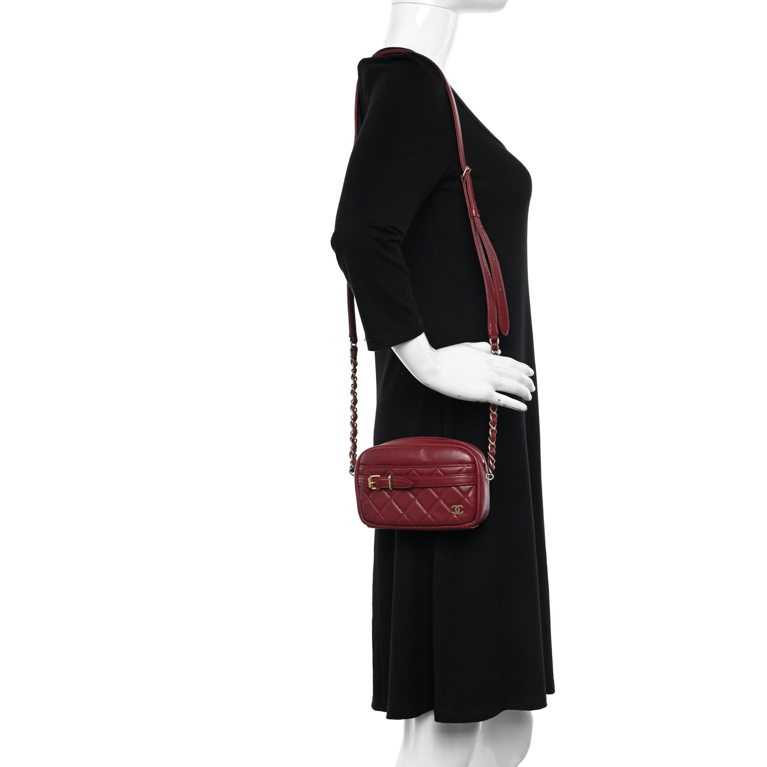 Chanel Lambskin Quilted Small Buckle Camera Case Bag Burgundy 2 of 11