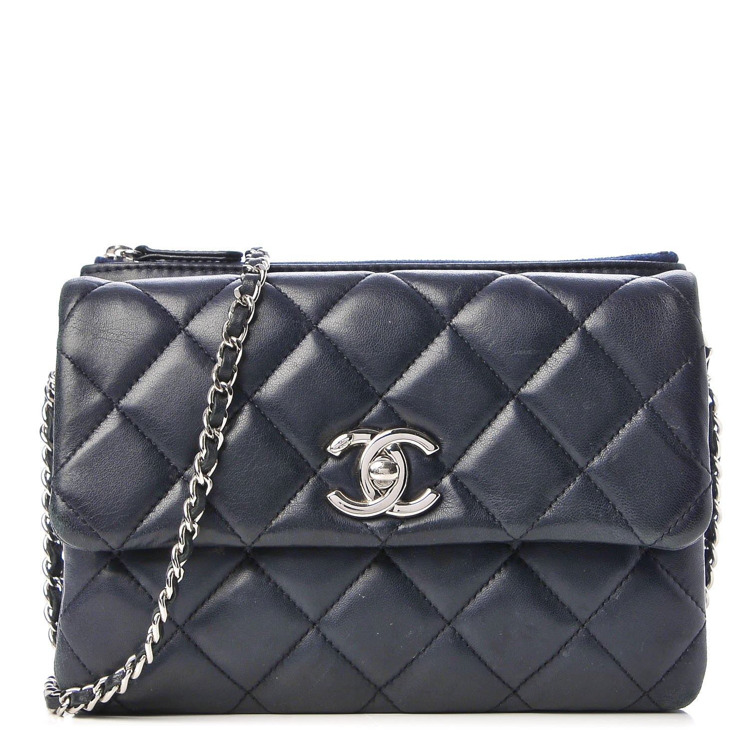 Chanel Lambskin Quilted Daily Zippy Crossbody Navy 1 of 9