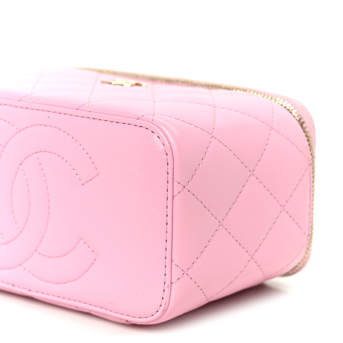 Lambskin Quilted Small Top Handle Vanity Case With Chain  Lilac Light Green