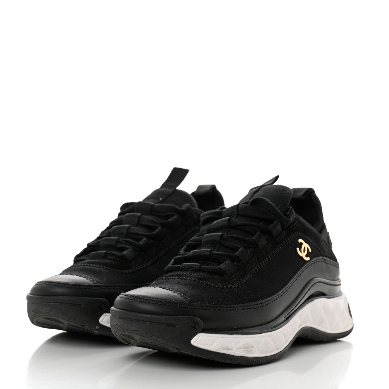 Chanel Velvet Calfskin Mixed Fibers CC Sneakers 36 Black 3 of 9