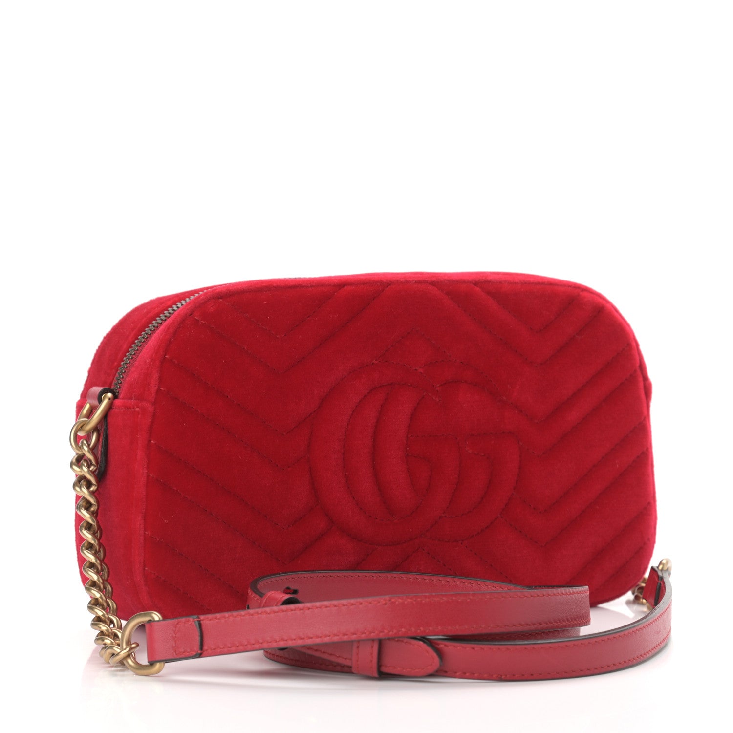 Gucci Velvet Matelasse Small GG Marmont Chain Shoulder Bag Hibiscus Red 3 of 10