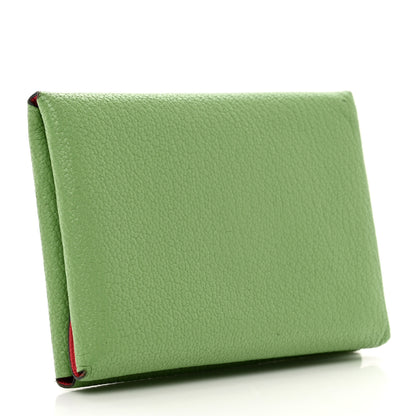 Hermes Chevre Mysore Verso Calvi Duo Card Case Vert Criquet Rose Lipstick 3 of 9