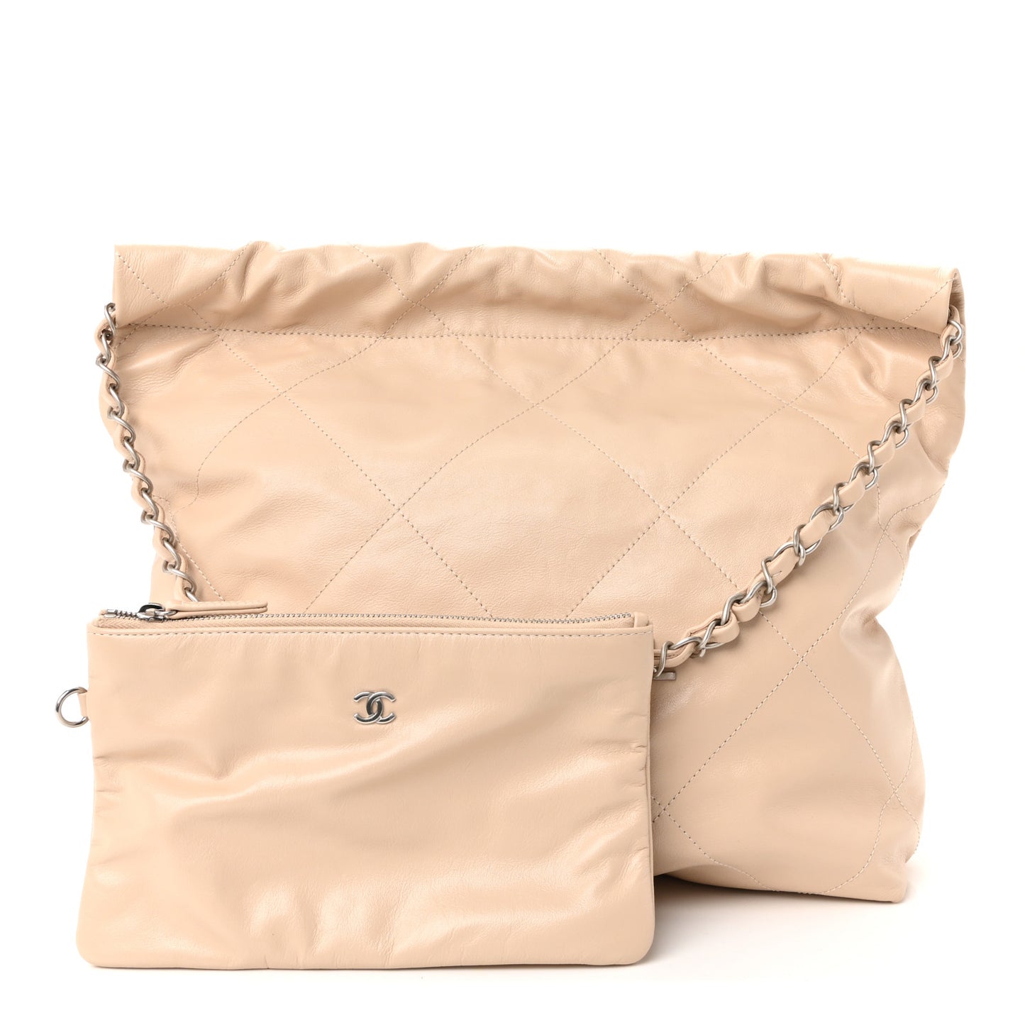 Shiny Calfskin Quilted Small Chanel 22 Ecru