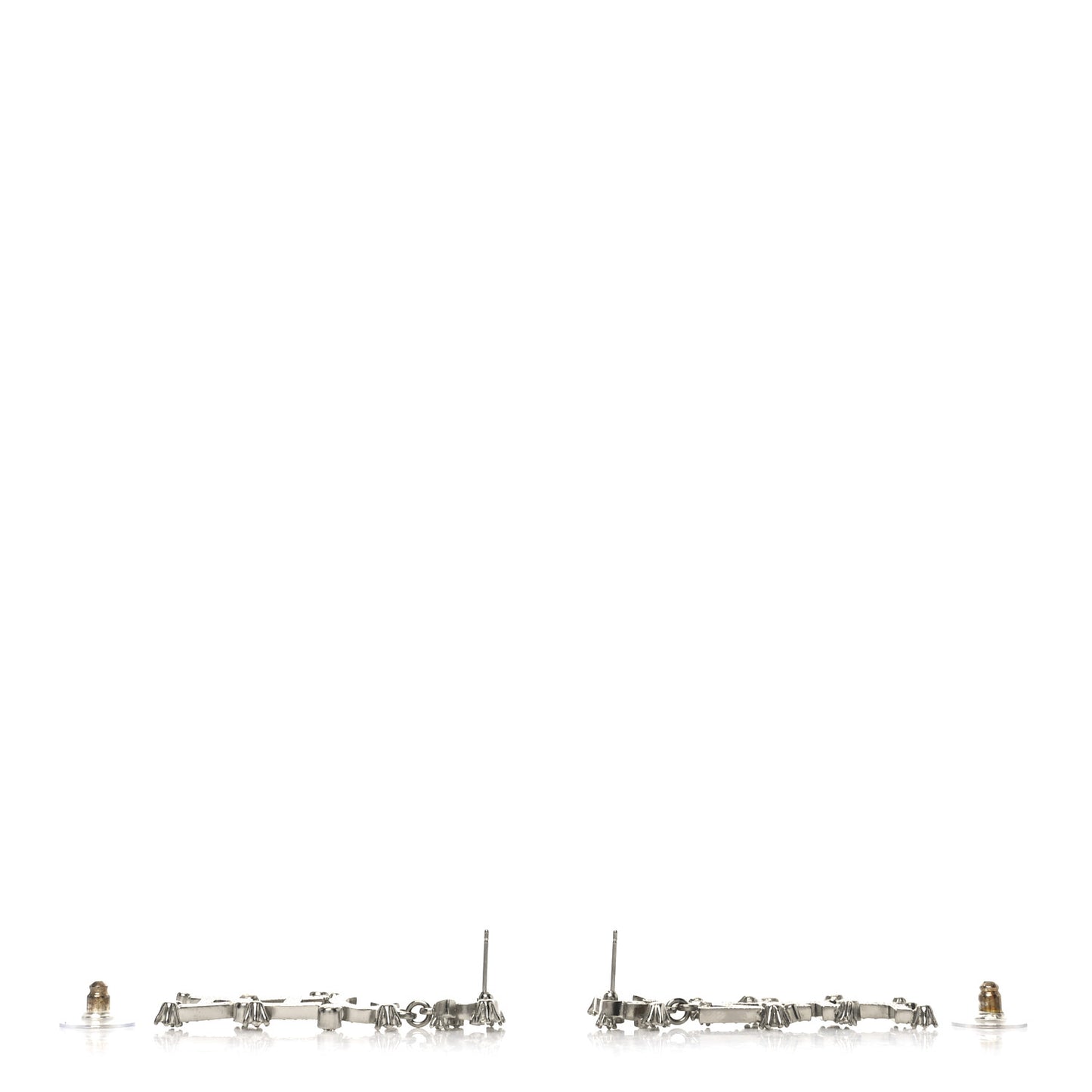 Crystal Cha-Nel Logo Drop Earrings Silver
