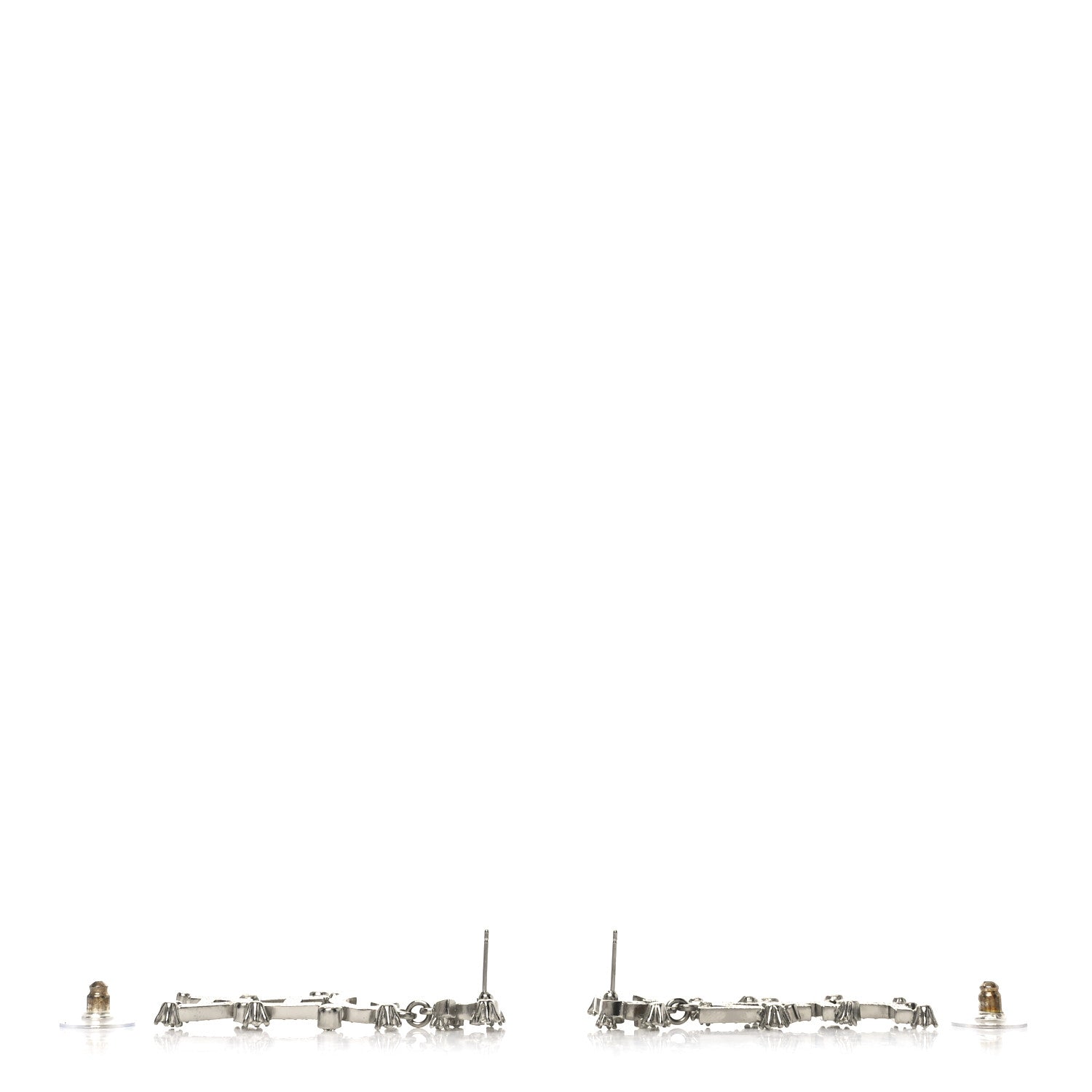 Chanel Crystal Cha-Nel Logo Drop Earrings Silver 3 of 4
