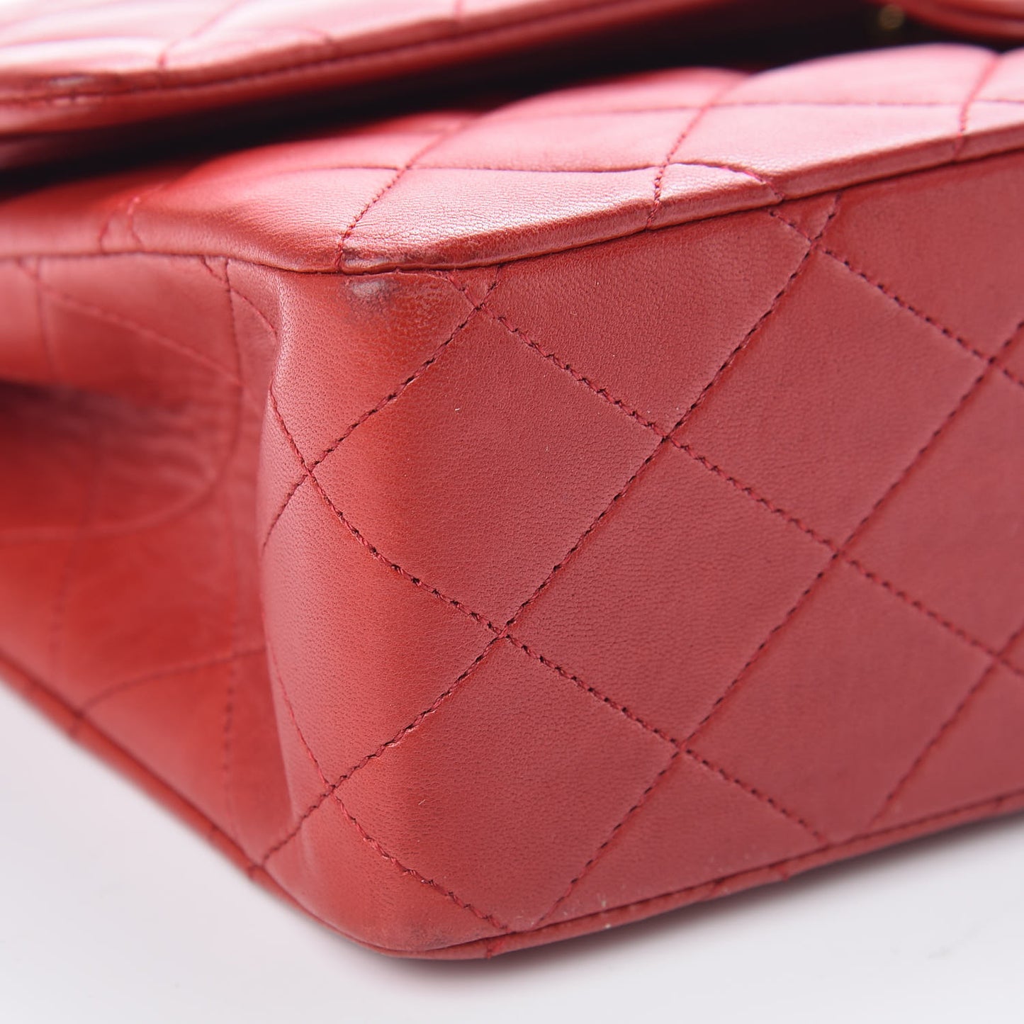 Lambskin Quilted Medium Double Flap Red