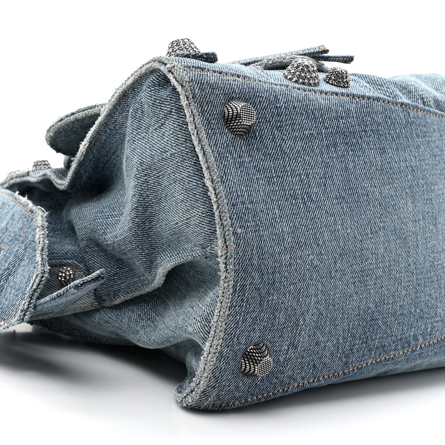 Balenciaga Washed Frayed Denim Crystal Neo Cagole City Handbag Blue 11 of 11