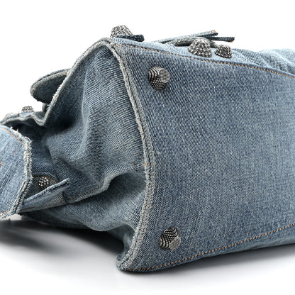 Balenciaga Washed Frayed Denim Crystal Neo Cagole City Handbag Blue 11 of 11
