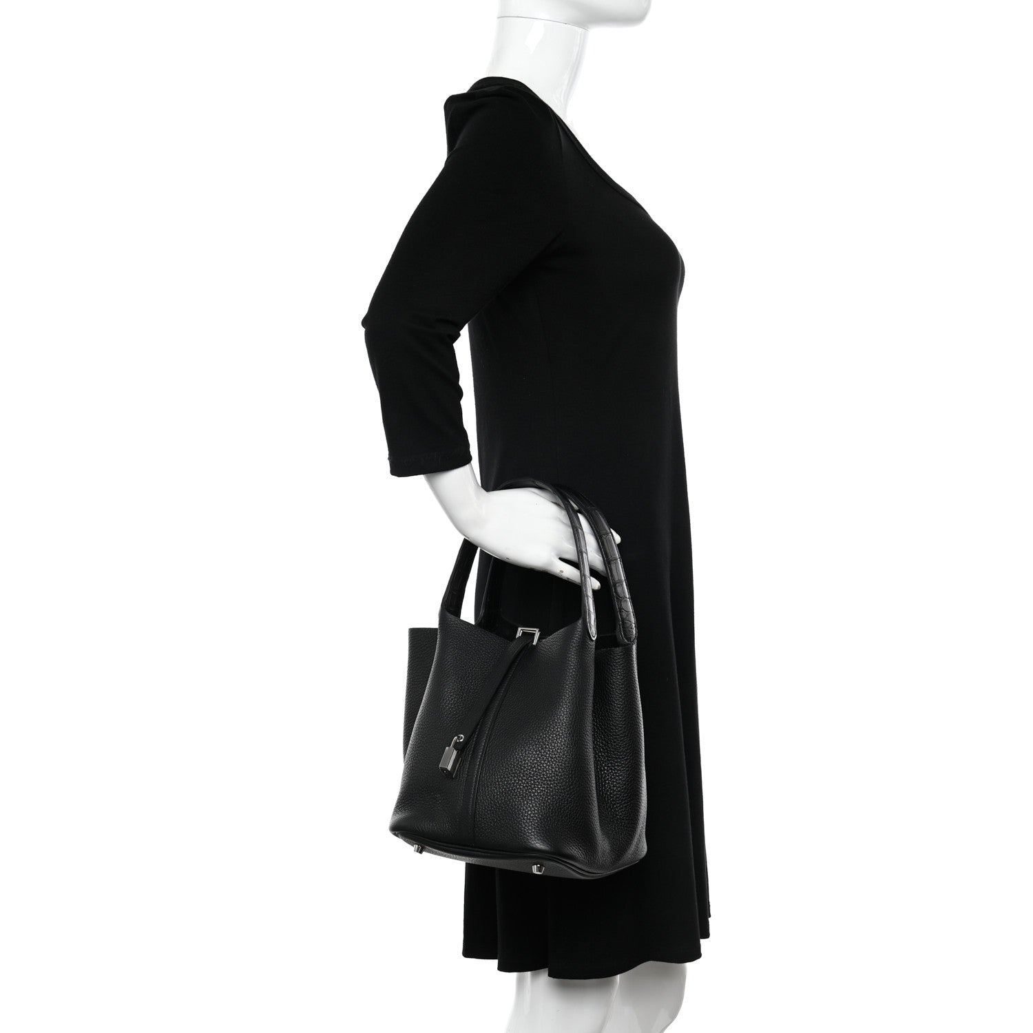 Hermes Taurillon Clemence Matte Alligator Picotin Lock Touch 22 MM Black 2 of 12