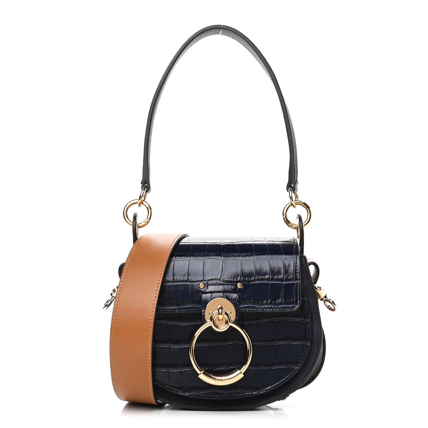 Calfskin Crocodile Embossed Small Tess Bag Full Blue