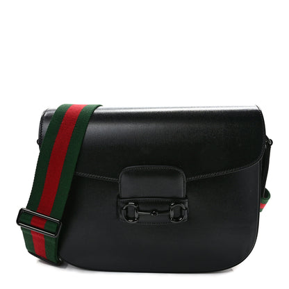 Gucci Azalea Calfskin Web Monochrome Horsebit 1955 Shoulder Bag Black 1 of 9