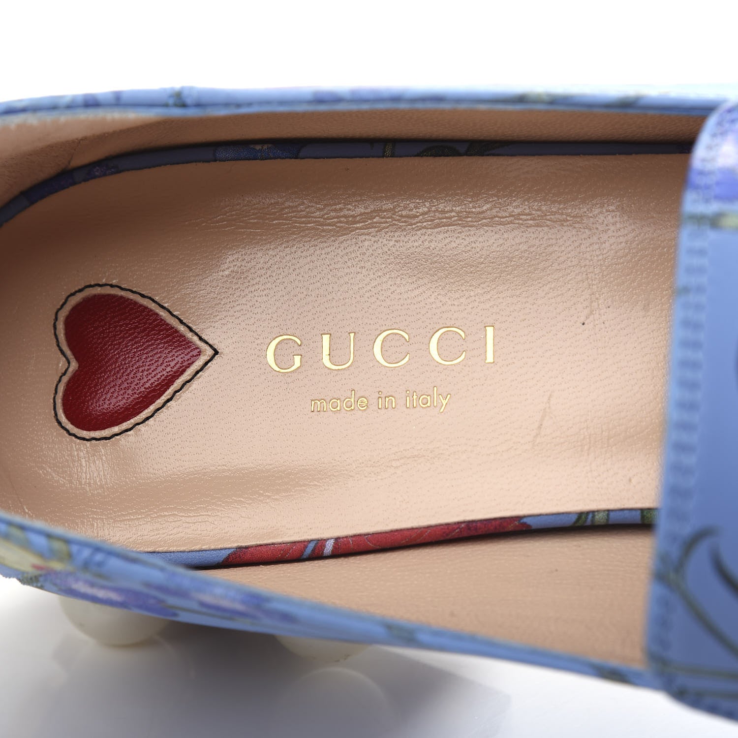 Gucci Apollo Calfskin Web Pearl New Flora Peyton 35mm Loafer Pumps 37.5 Azure 8 of 11