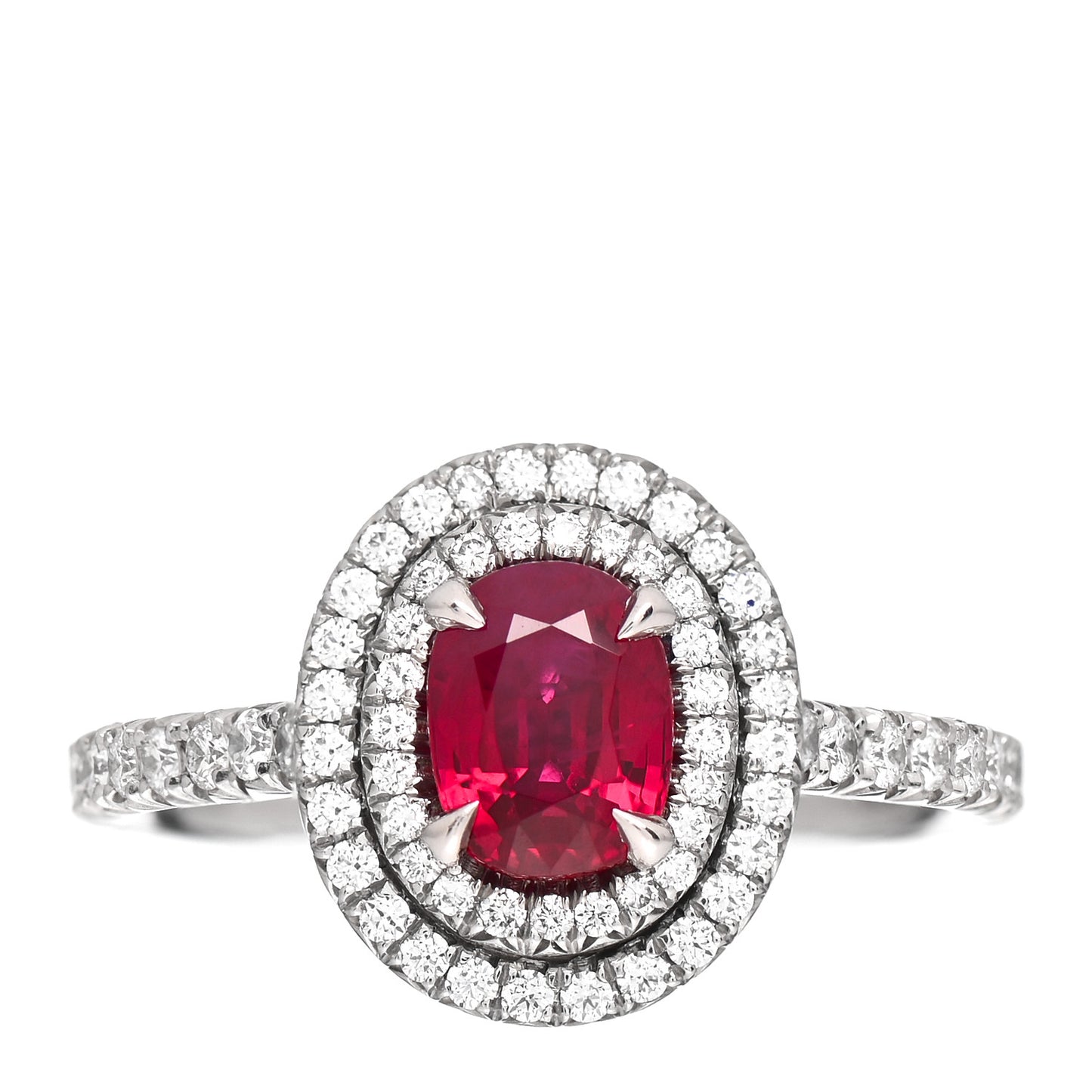 Platinum Diamond Ruby Soleste Oval Double Halo Ring 53 6.5
