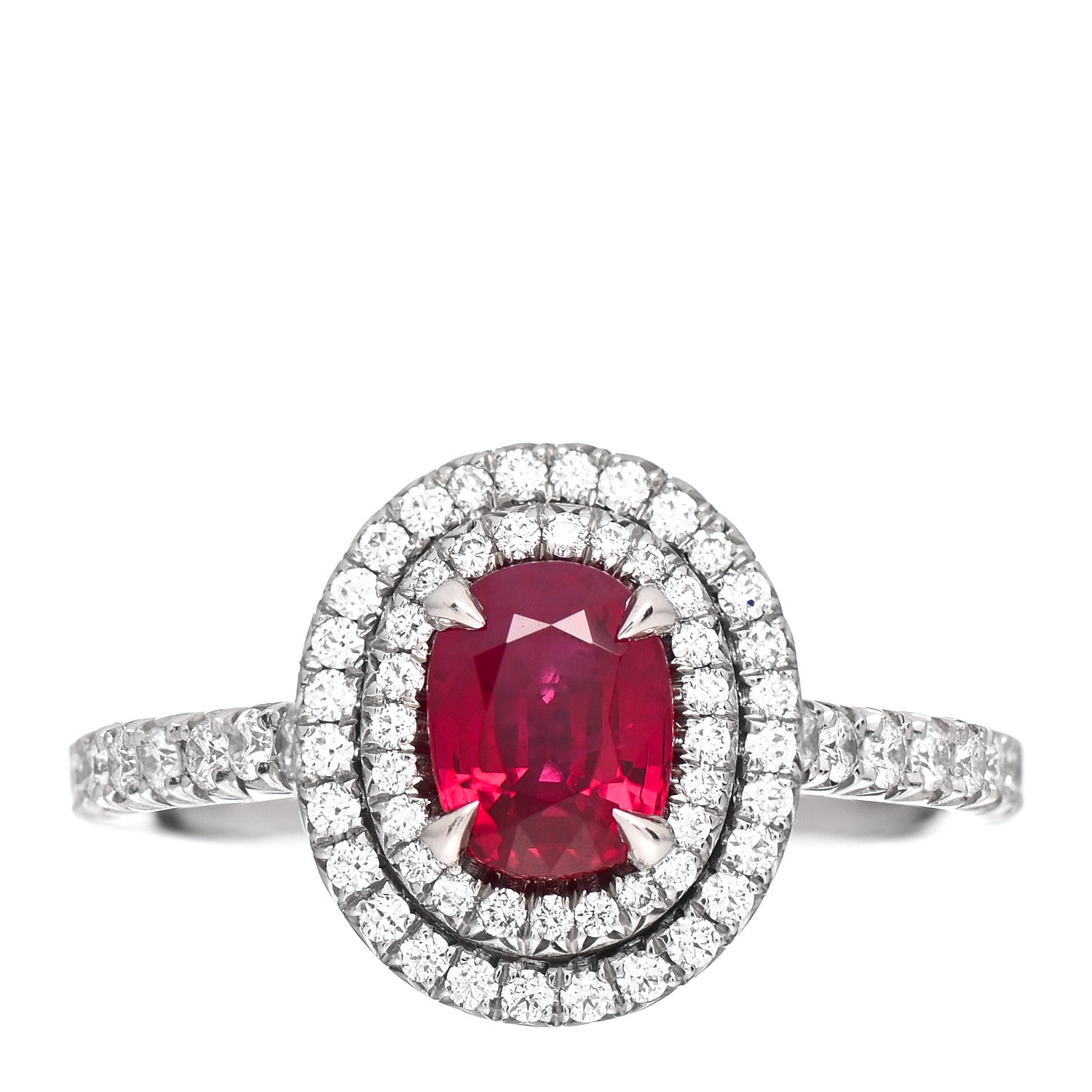 Tiffany Platinum Diamond Ruby Soleste Oval Double Halo Ring 53 6.5 1 of 5