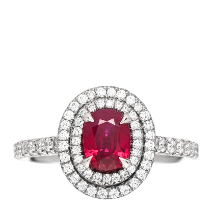 Tiffany Platinum Diamond Ruby Soleste Oval Double Halo Ring 53 6.5 1 of 5