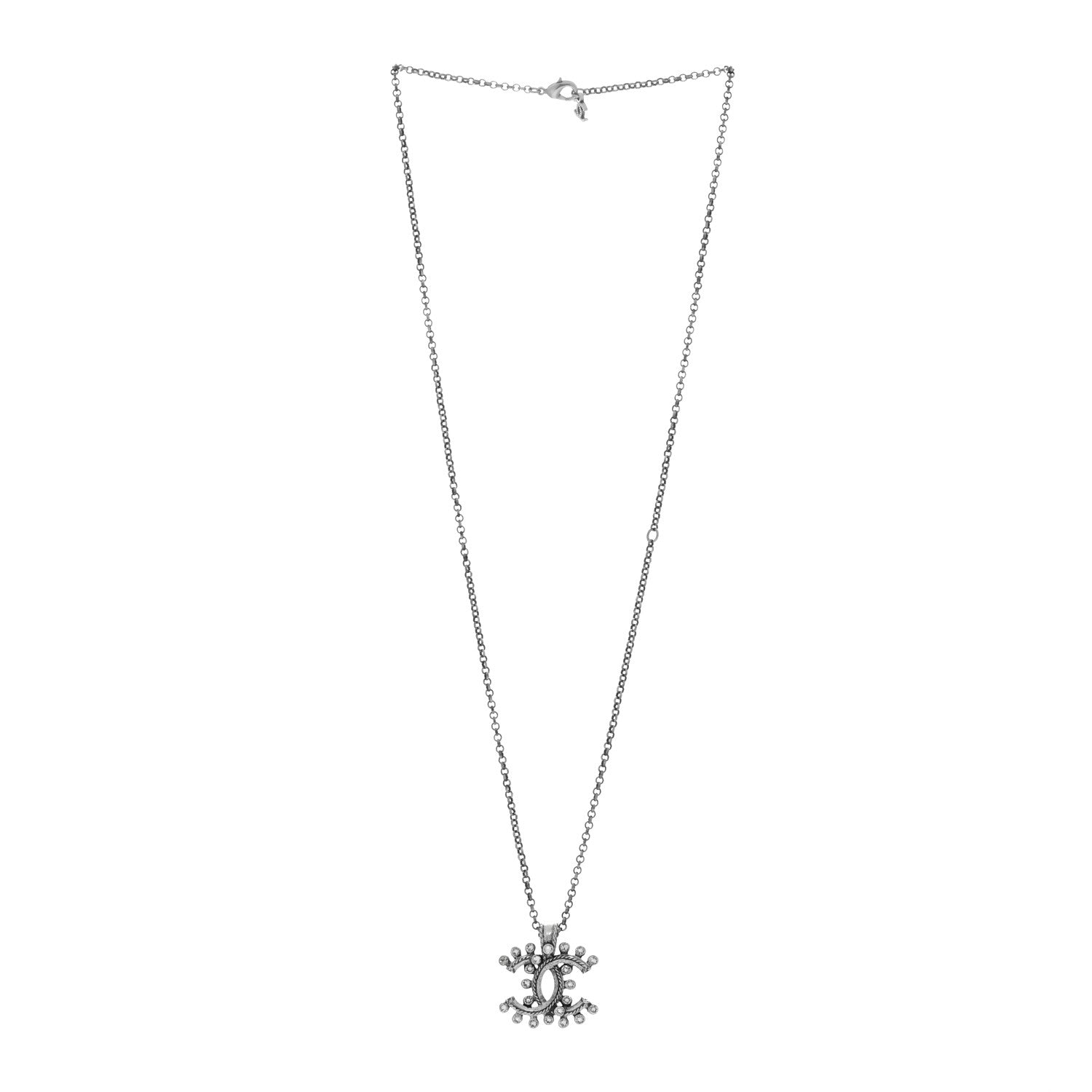 Chanel Crystal CC Pendant Necklace Silver 3 of 5
