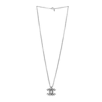 Chanel Crystal CC Pendant Necklace Silver 3 of 5