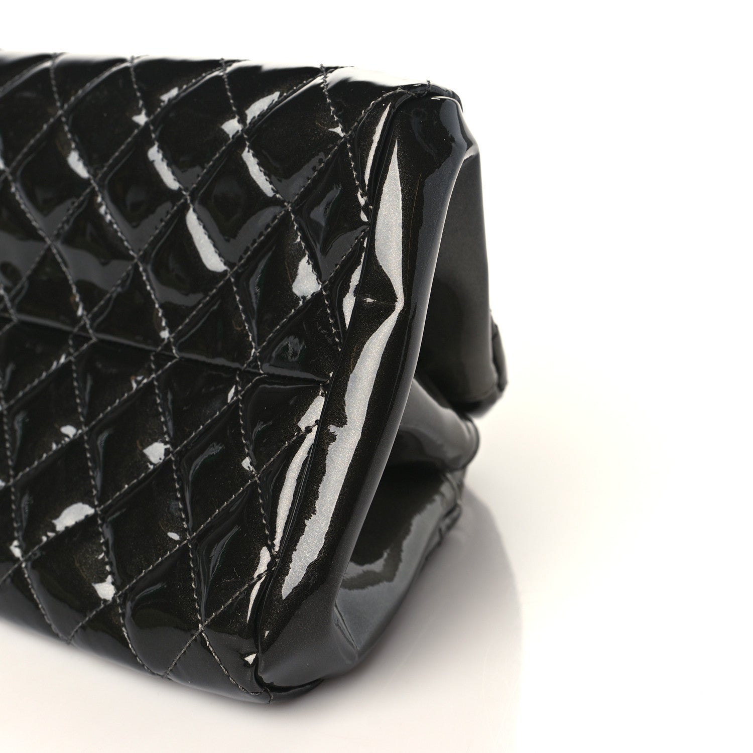 Chanel Metallic Patent Quilted Medium Just Mademoiselle Bowling Bag Silver Degrade 9 of 10