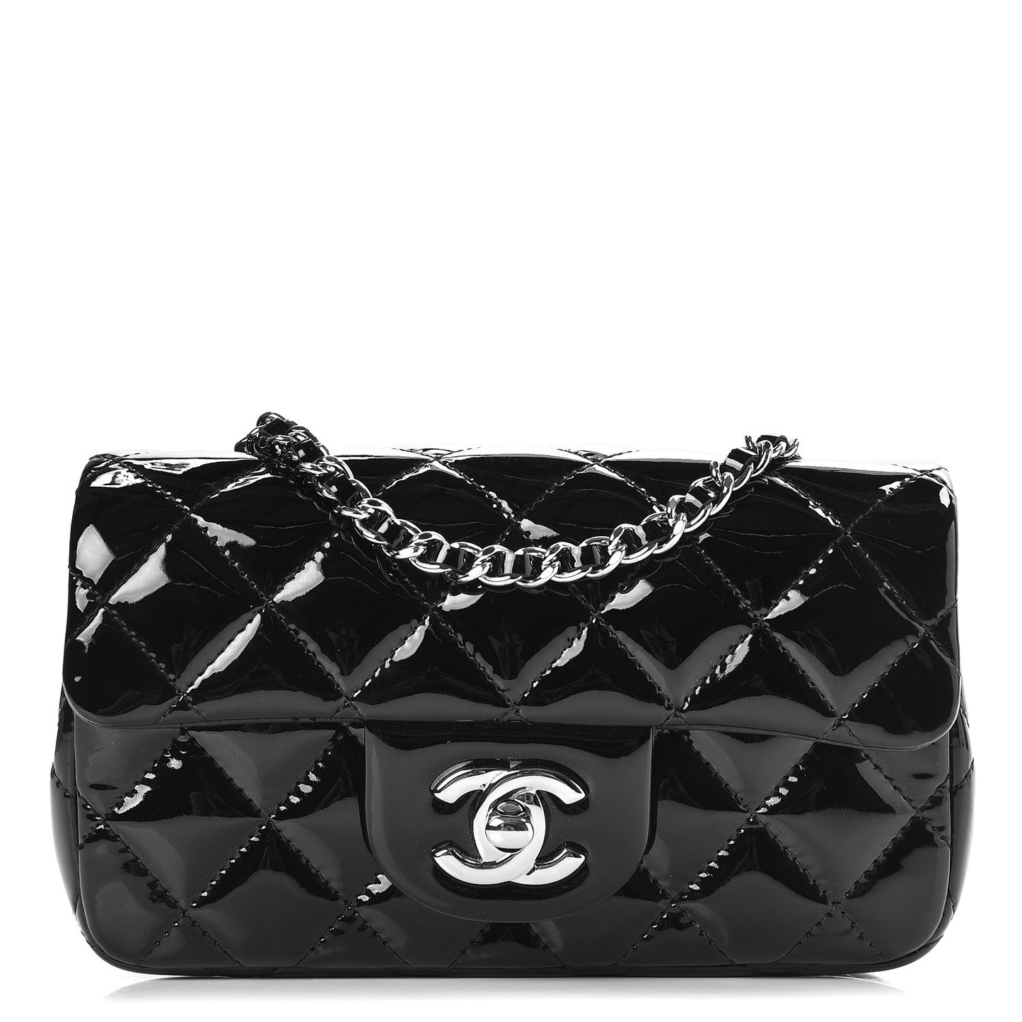 Patent Calfskin Quilted Extra Mini Rectangular Flap Black