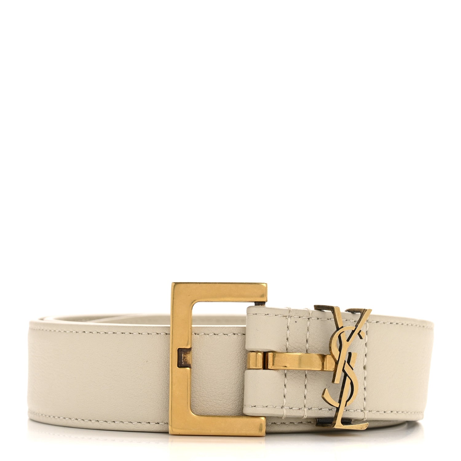 Saint Laurent Smooth Calfskin Monogram Square Buckle Belt 80 32 Crema Soft 1 of 8