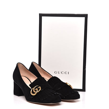 Gucci Kid Scamosciato GG Marmont Fringe 50mm Loafer Pumps 40 Black 9 of 9