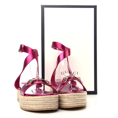 Gucci Metallic Nappa Horsebit Espadrille Sandals 37 Pink 11 of 11