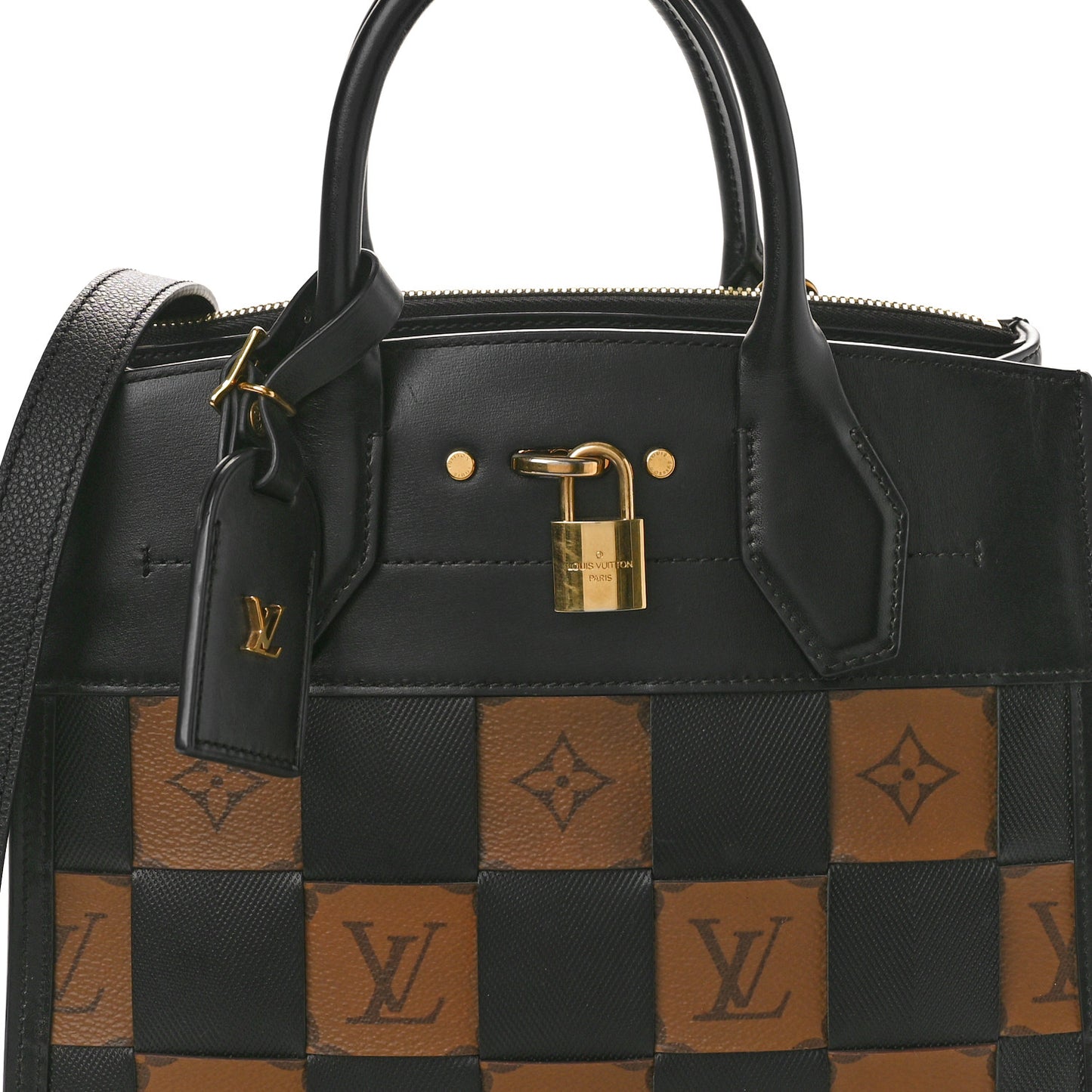 Calfskin Monogram Damier Tressage City Steamer PM Black