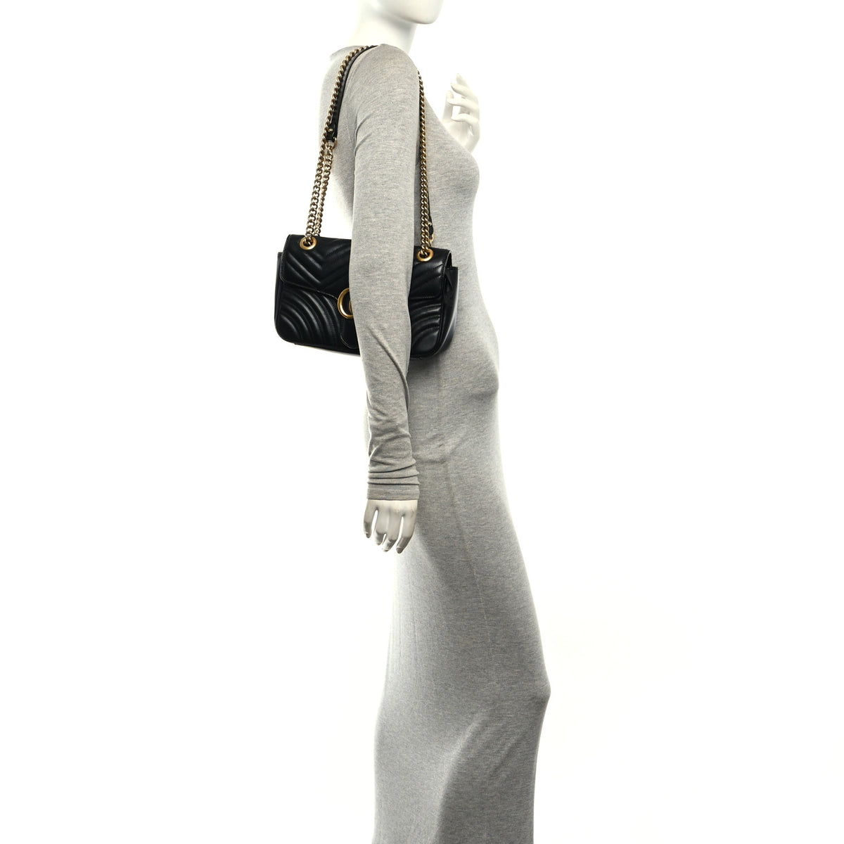 Calfskin Matelasse Small GG Marmont Shoulder Bag Black
