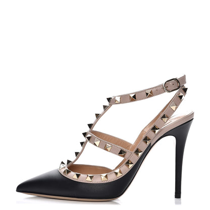 Valentino Garavani Nappa Rockstud Ankle Strap Pumps 36 Black Poudre 1 of 9