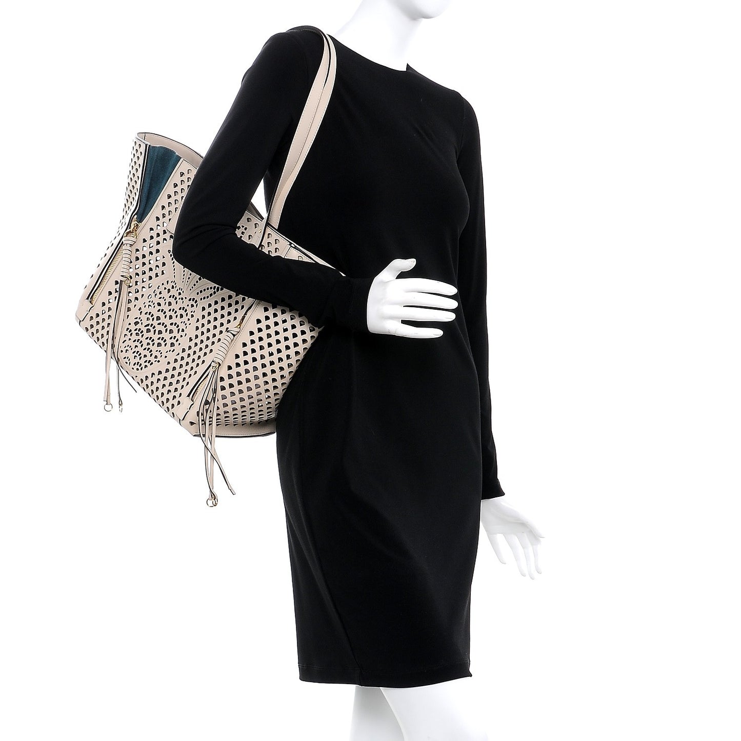 Calfskin Pineapple Perforated Medium Milo Shopping Tote Abstract White