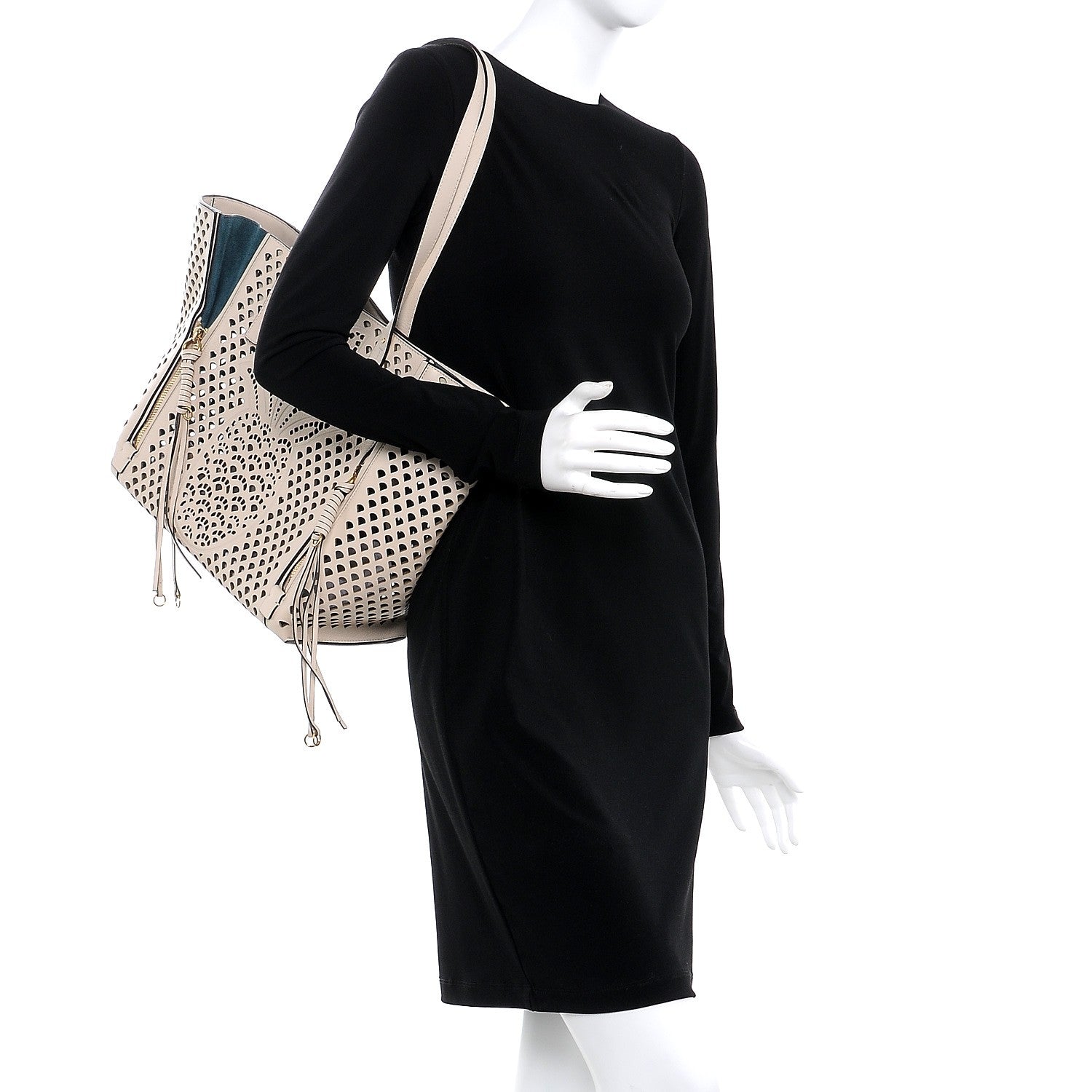 Chloe Calfskin Pineapple Perforated Medium Milo Shopping Tote Abstract White 2 of 7