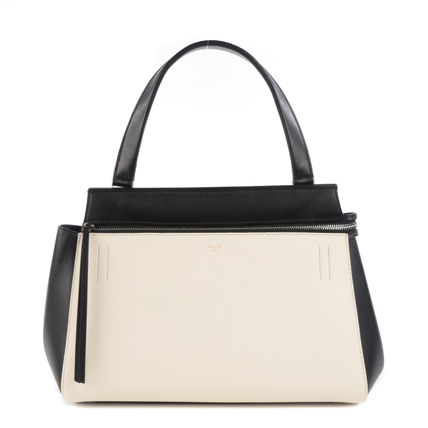 Celine Textured Calfskin Small Bi-Color Edge Shoulder Bag Black Cream 1 of 27