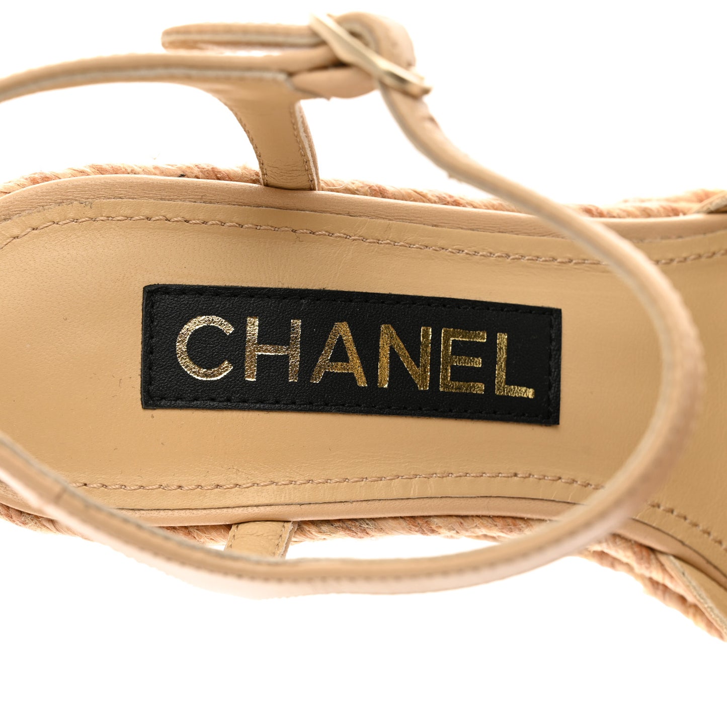 Lambskin Grosgrain CC Espadrilles Wedges 37 Beige Black