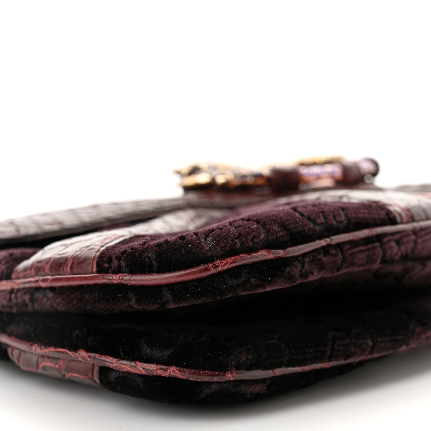 Gucci Velvet Monogram Crocodile Tom Ford Jeweled Dragon Shoulder Bag Purple Pink 8 of 10