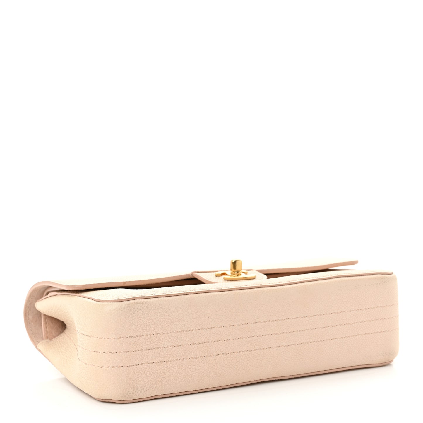 Grained Calfskin Medium Classic Pure Double Flap Nude
