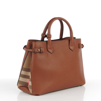 Burberry Grainy Calfskin House Check Medium Banner Tote Tan 3 of 7
